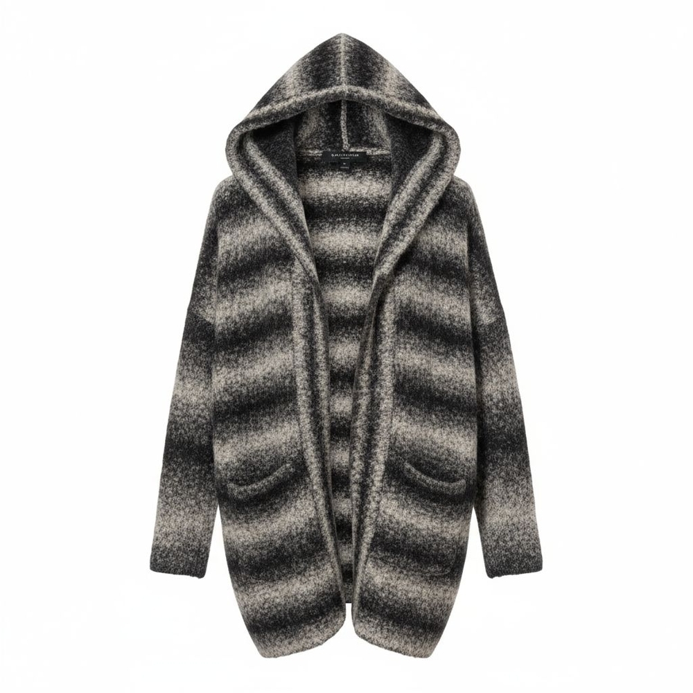 French Connection Black and Gray Boucle Cardigan Sweater